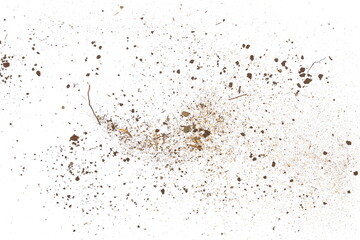 Dirt, soil dust and sand isolated on white background, top view