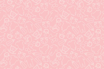 Fototapeta premium seamless pattern with newborn baby goods, baby shower- vector illustration