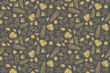 seamless golden floral pattern; great for wrapping, textile, wallpaper, greeting card- vector illustration