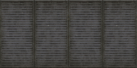 Seamless horizontal slats metal floor plate background texture. Tileable rusted scratched grungy worn steel bulkhead panel pattern. 8K high resolution silver grey rough metallic iron 3D rendering..