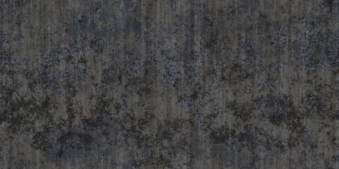 Seamless old worn corroded rusted dark grey metal patina background texture. Tileable rough grungy weathered and stained vintage eroded metallic steel plate backdrop. High resolution 3D rendering.