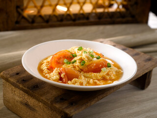 Tomato Egg served in a dish isolated on table side view
