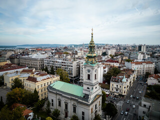 Fototapeta na wymiar aerial view of church steeple in old town of Belgrade Serbia