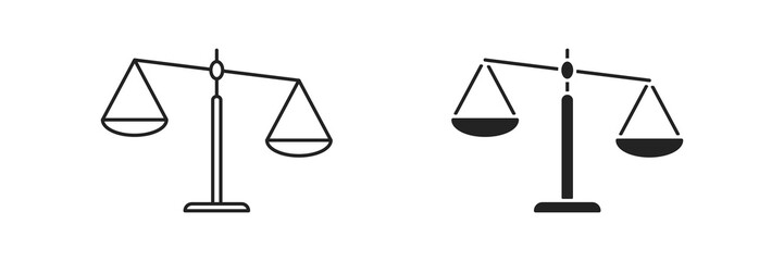 Justice scale icon set. Equilibrium concept. Measure signs. Legal law symbol.
