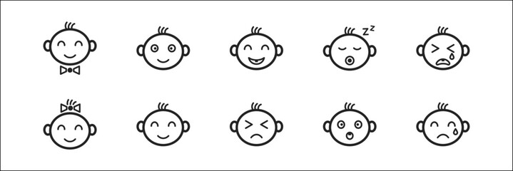 Obraz premium Baby face emotion expression icon set. Collection of varied emotions. Baby emoji.