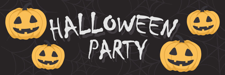 Vector Halloween horizontal banner with Halloween pumpkin,web,lettering.Use for event invitation,discount voucher,advertising,greeting card,logo,packaging,textile,web