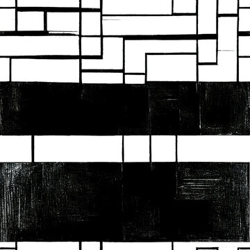 Seamless art deco stripe pattern. Black and white artistic paint texture background. Creative grunge monochrome hand drawn geometric tileable surface pattern wallpaper design, wrapping paper