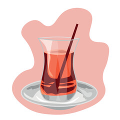 Glass cup of aromatic Turkish tea on white background