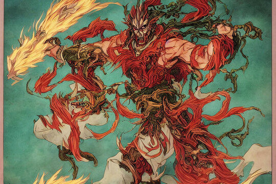 illustration of fantasy Japanese god of the wind fujin
