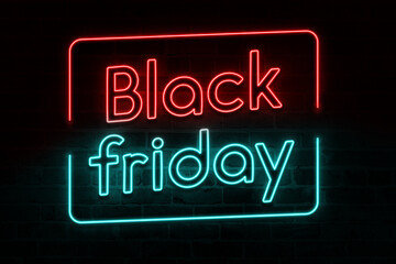 Fototapeta na wymiar Black Friday neon text font red and blue