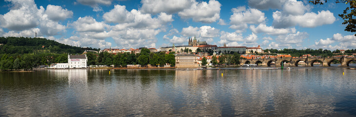 Fototapeta na wymiar Panoramic view above at Charles Bridge Prague Castle and river Vltava Prague Czech Republic.