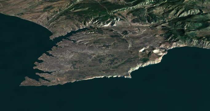 Sevastopol map rotate 360 loop ccw with 3d relief 4K satellite ground height