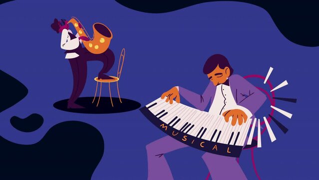 artists playing music instruments animation