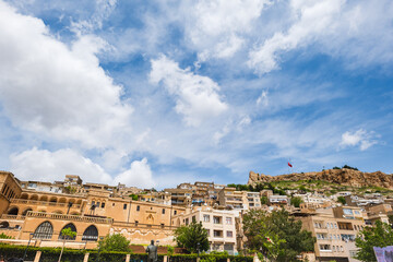 Fototapeta na wymiar Mardin old town view with Mardin castle at the top, cityscape of Mardin in Turkey