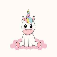 Unicorn on the cloud. Vector illustration