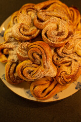 Traditional swedish bakery cinnabon in heart shape