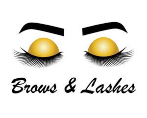 Fashion illustration. Vector illustration of lashes and brows. Logo extensions, lamination of eyelashes. For beauty salon, lash extensions maker, brow master.