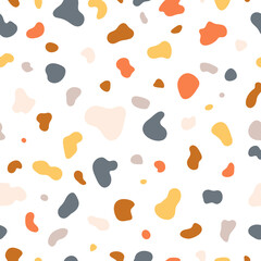 Pattern with abstract shapes. Terrazzo endless background. Terrazzo seamless pattern with colorful rock pieces. Pastel colors.  Vector illustration.