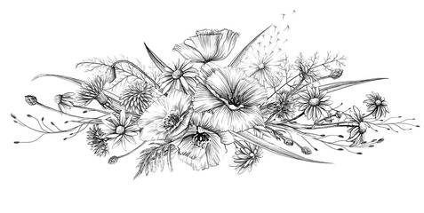 Wildflowers bouquet sketch illustration