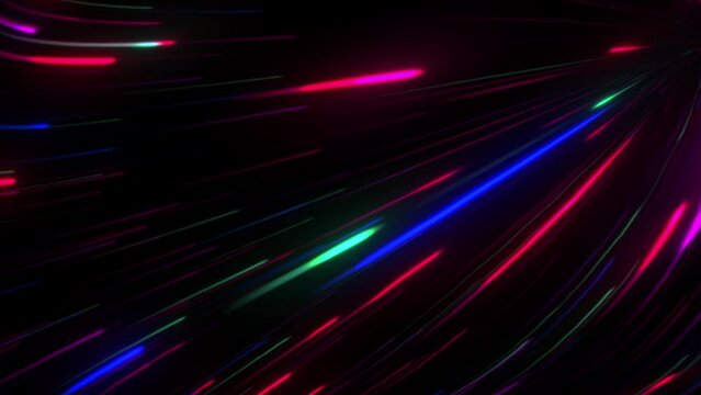 Abstract Motion Loop, Looping Traffic. Sci-fi Digital Footage Electric Move of Dynamic Streaks in Dark Backdrop. Neon Glowing
