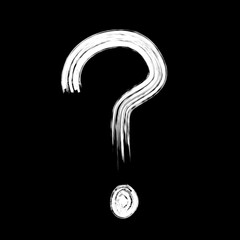 The question mark sign painted with a brush in white on a black background.