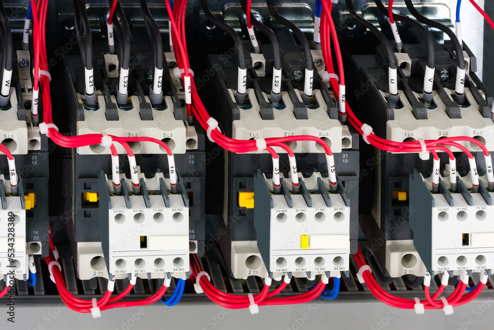 Poster new automated system of electric power supply and distribution. Electric boxes with high-voltage equipment. The scheme for supplying electric power through the main and reserve channels