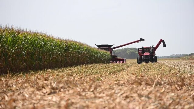 combine harvester working in a field