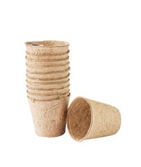 Cardboard Biodegradable Pots for Seeds, Plants, Seedlings isolated on white background