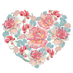 vector illustration print heart shaped flowers