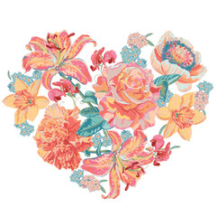 vector illustration print heart shaped flowers