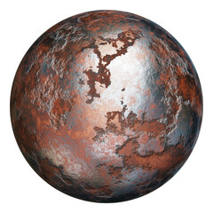 Realistic 3D illustration of the damaged and corroded rusty silver metal aged weathered sphere