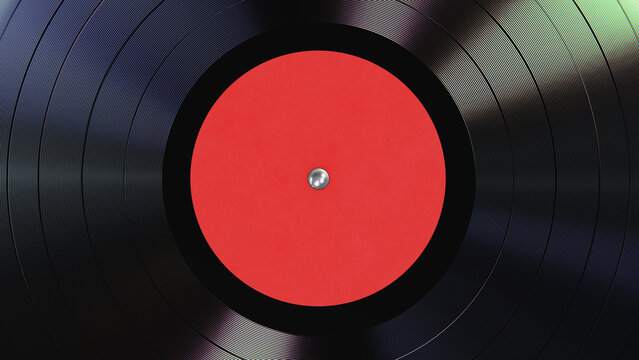 Realistic 3D illustration of the blank red label classic vinyl record rendered as background