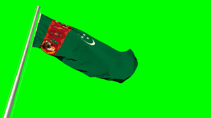 Waving glorious flag of Turkmenistan on chroma key screen, isolated - object 3D illustration