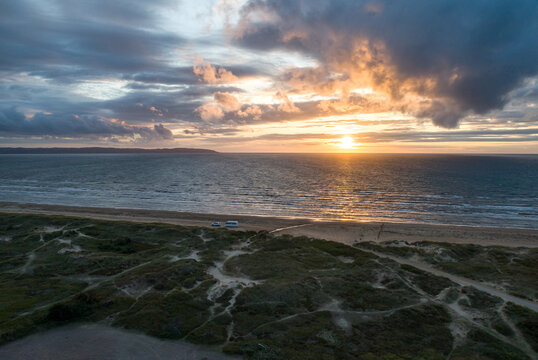 Caravan Campig Sunset beautiful landscape beach sand dunes near Melbystrand Laholm Sweden coast outdoor Lifestyle