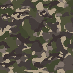 Seamless camouflage pattern is modern. Military texture. Endless ornament, from dark and green spots. Print on fabric and textiles. Vector