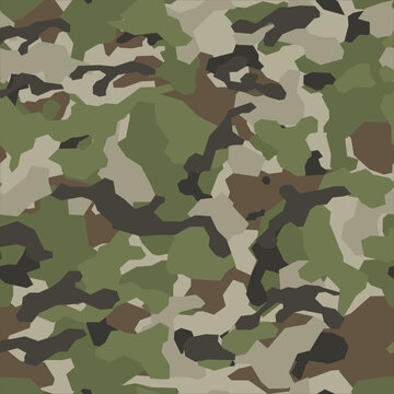 Seamless camouflage pattern is modern. Military texture. Endless ornament, from dark and green spots. Print on fabric and textiles. Vector