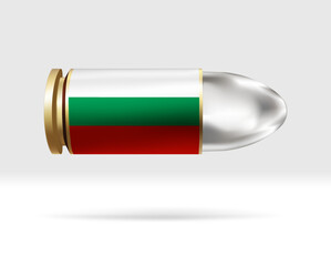 Bulgaria flag on bullet. A bullet danger moving through the air. Flag template. Easy editing and vector in groups. National flag vector illustration on background.