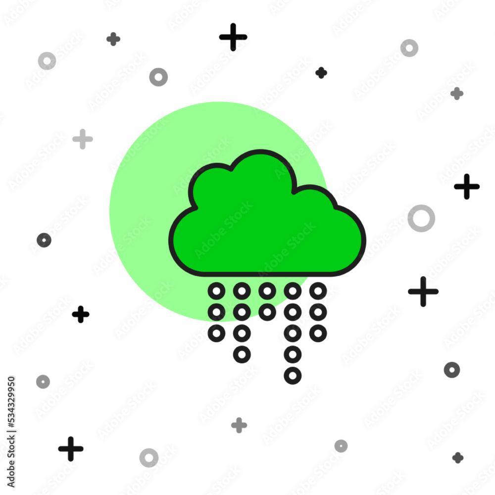 Poster filled outline cloud with rain icon isolated on white background. rain cloud precipitation with rain