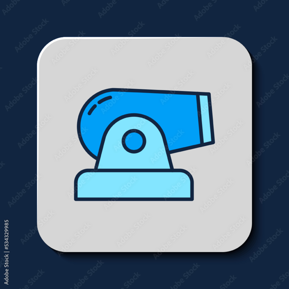 Canvas Prints Filled outline Cannon icon isolated on blue background. Vector