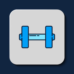 Filled outline Dumbbell icon isolated on blue background. Muscle lifting icon, fitness barbell, gym, sports equipment, exercise bumbbell. Vector