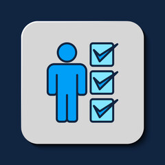 Fototapeta premium Filled outline User of man in business suit icon isolated on blue background. Business avatar symbol user profile icon. Male user sign. Vector