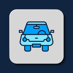 Filled outline Car icon isolated on blue background. Front view. Vector