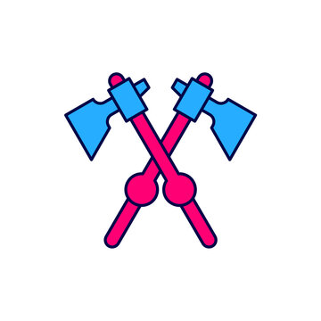 recommend clip art: Filled outline Crossed medieval axes icon isolated on white background. Battle axe, executioner axe. Medieval weapon. Vector