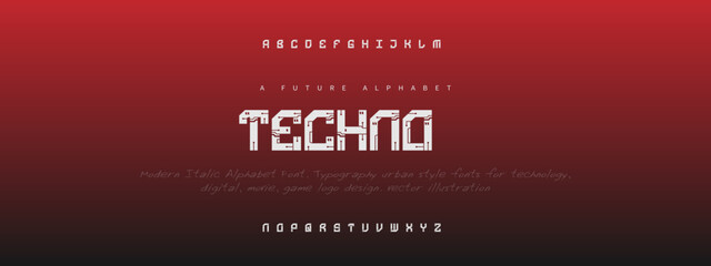 TECHNO Luxury Minimal Modern Tech Alphabet Letter Fonts. Typography minimal style font set for logo, Poster. vector san sans serif typeface illustration.