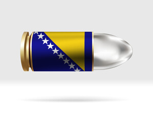 Bosnia and Herzegovina flag on bullet. A bullet danger moving through the air. Flag template. Easy editing and vector in groups. National flag vector illustration on background.