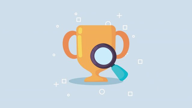 magnifying glass search with trophy