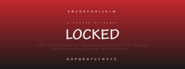 LOCKED Luxury Minimal Modern Tech Alphabet Letter Fonts. Typography minimal style font set for logo, Poster. vector san sans serif typeface illustration.