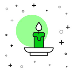 Filled outline Burning candle icon isolated on white background. Cylindrical aromatic candle stick with burning flame. Happy Halloween party. Vector
