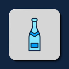 Filled outline Champagne bottle icon isolated on blue background. Vector