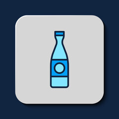Filled outline Beer bottle icon isolated on blue background. Vector